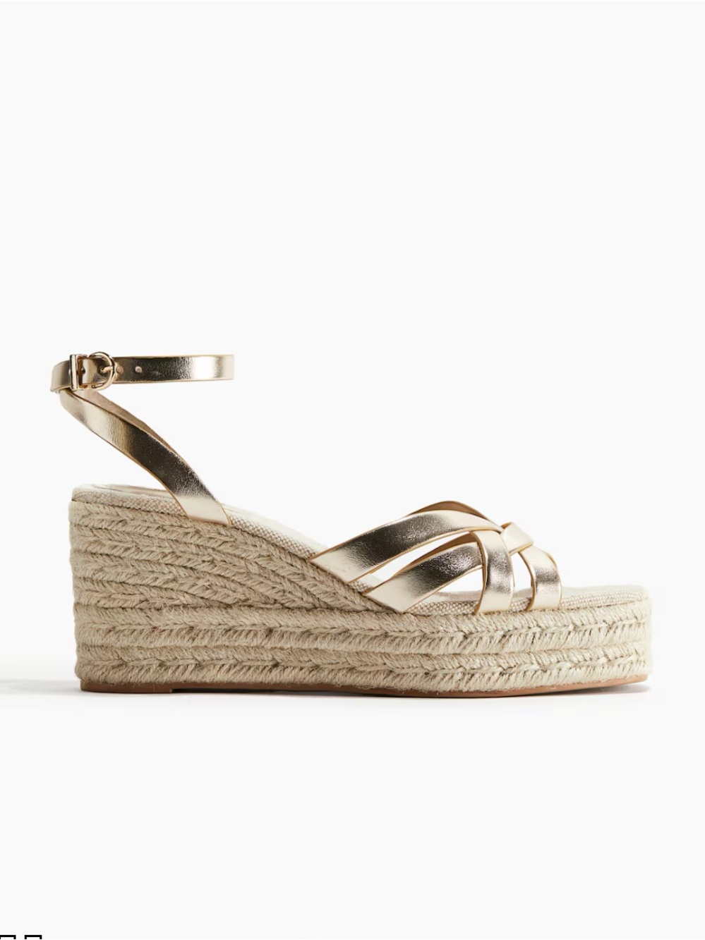 H&M Metallic Gold Espadrille Wedge Sandals, NWT, Size 10